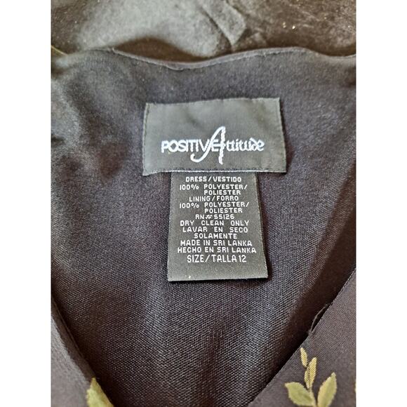 Positive Attitude Vintage Womens Sz 12 Black Pink Floral Polyester Dress - Picture 4 of 4